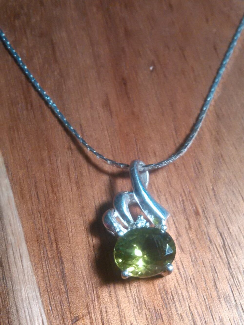 Simulated Peridot Silver Color Pendant Necklace (18 Inch)